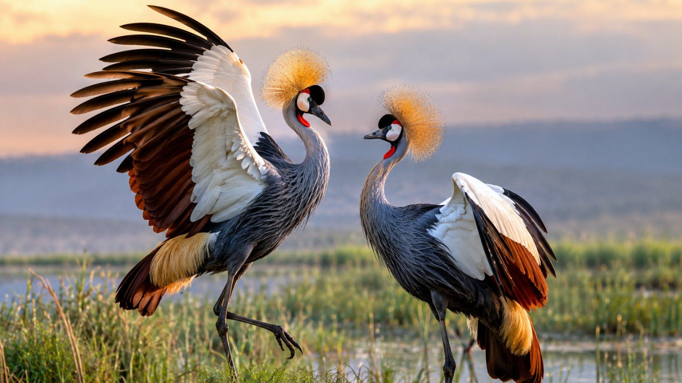 Few wildlife partnerships in Africa are as graceful as those of the grey crowned crane. Instantly identifiable by the halo of golden feathers atop its head, this elegant bird is famous for forming lifelong pair bonds.
